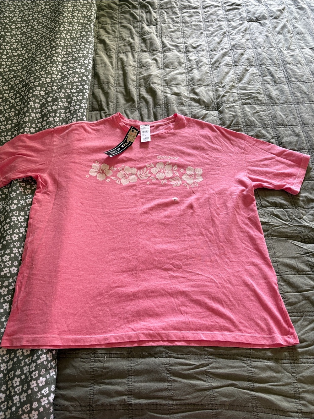 Billabong Pink Short-Sleeve Tee with White Floral Print